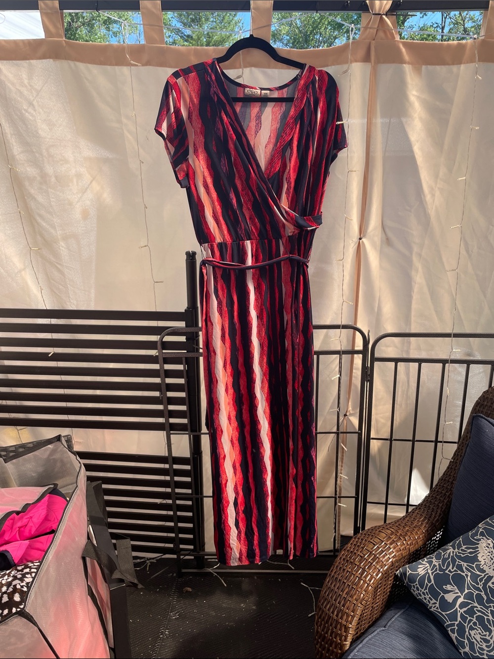 Cato Red and Black Striped Wrap Maxi Dress